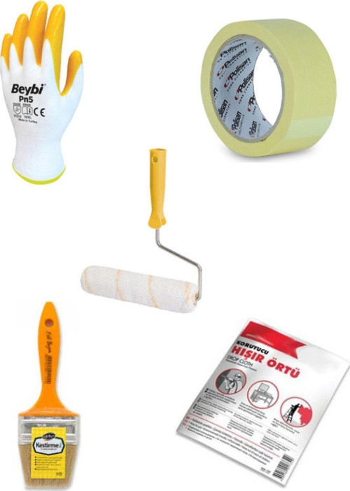 Boyaya Hazırlık Setim 50M2 Örtü + Kestirme Fırça + Polisan Bant + Beybi Eldiven + 20Cm Rulo