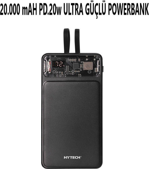 T-Max H220 20000Mah Hsc22.5W Pd20W+Qc3.0 18W Siyah Lcd Şeffaf Taşınabilir Pil Şarj Cihazı