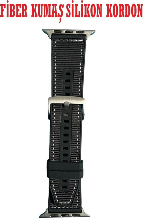 Apple Watch Uyumlu ( 2,3,4,5,6,7,8,9 44-45-49 Mm ) Fi̇Ber Kumaş Desenli̇ Si̇Li̇Kon Kordon