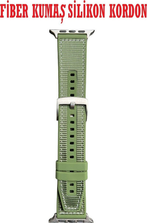 Apple Watch Uyumlu ( 2,3,4,5,6,7,8,9 44-45-49 Mm ) Fi̇Ber Kumaş Desenli̇ Si̇Li̇Kon Kordon