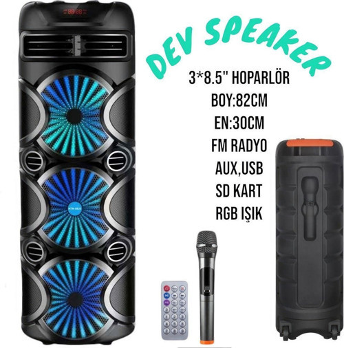 Kablosuz Mi̇Krofonlu Kumandali 82Cm Boyunda Dev Speaker (Aux-Bt 5.0-Fm Radyo-Sd Kart) 2024 Yeni̇ Model