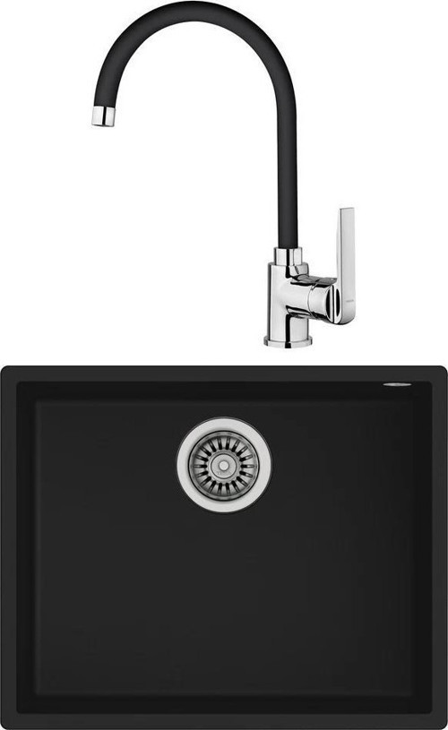 SQUARE 50.40 TG Tezgahaltı Granit Eviye, IN 995 FN Kuğu Mutfak Bataryası Siyah Set