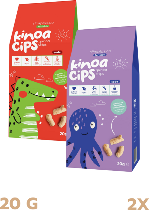 2 Paket 20 GR. Sade Kinoa Cips For Kids Sevimli Dinozor ve Bebek Ahtapot
