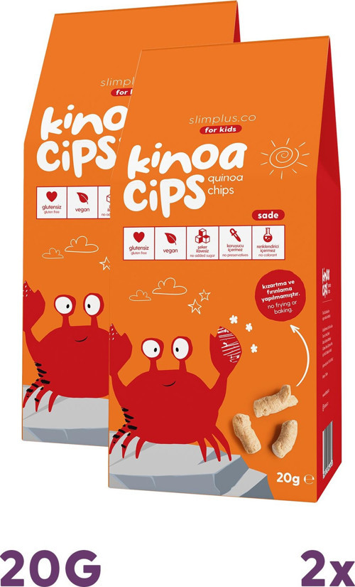 2 Paket 20G Sade Vegan Yağsız Kinoa Cipsi for Kids Glutensiz Çocuklara Özel Ambalaj Neşeli Yengeç