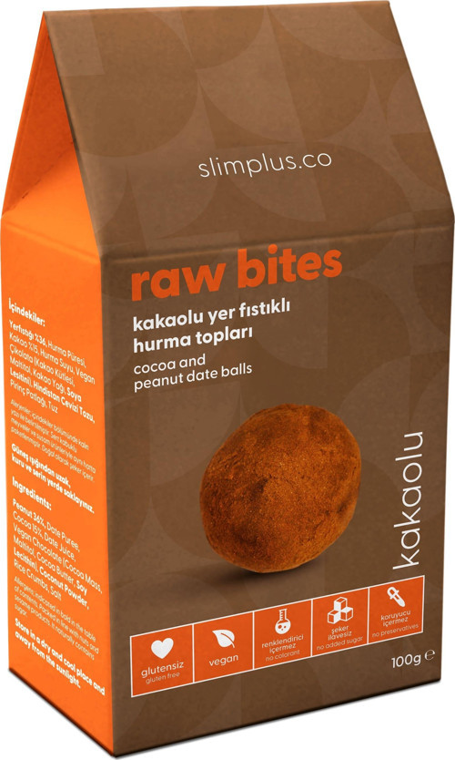 2 Paket Kakao Kaplı Glutensiz Vegan Yerfıstıklı Hurma Topları Raw Bites 100G