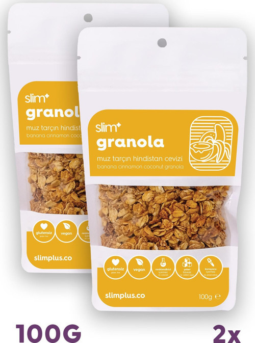 2 Paket Muz Tarçın Hindistan Cevizi Glutensiz İlave Şekersiz Vegan Granola 100gr