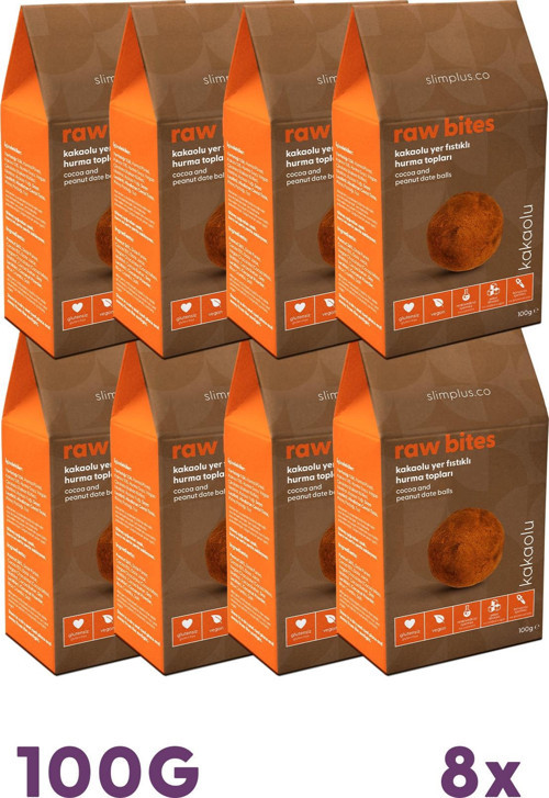 8 Paket Kakao Kaplı Glutensiz Vegan Yerfıstıklı Hurma Topları Raw Bites 100G
