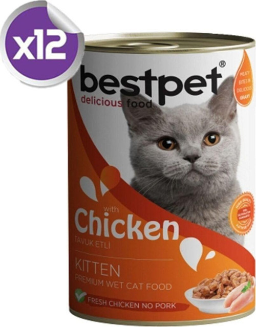 Kitten Tavuk Etli Parça Etli Ve Jöleli Yavru Kedi Konservesi 12 X 400 Gr