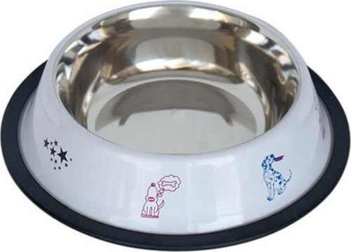 Çelik Kedi Ve Köpek Mama Ve Su Kabı Desenli Beyaz 16 Oz