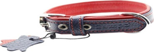 Yumuşak Dokulu Gerçek Deri Flatiron Köpek Boyun Tasması Lacivert Kırmızı 2X42 Cm