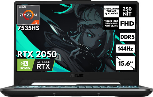 TUF Gaming A15 Ryzen 5-7535HS 40-GBDDR5 256 GB SSD 4GB RTX2050 144Hz 15.6" FHD Windows 10 Pro FA506NF-HN077 BT75