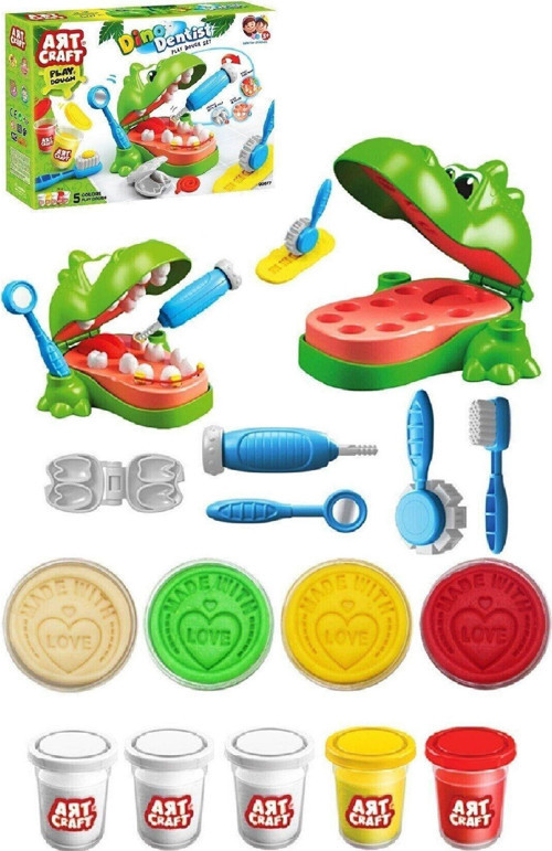 Art Craft Dino Dentist Oyun Hamuru Seti - Play Dough Dinozor Dişçi Seti -