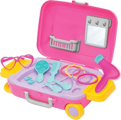 Barbie Tekerlekli Çekmeli Bavul 18 Parça Güzellik Salonu Seti 03486