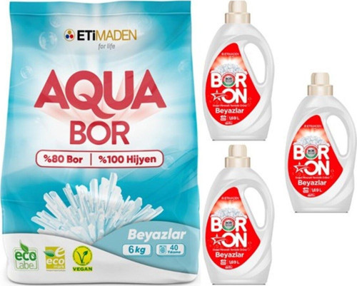 Aquabor Toz Çamaşır Deterjanı 6 Kg Beyazlar + Sıvı Temizlik Ürünü Beyazlar X3