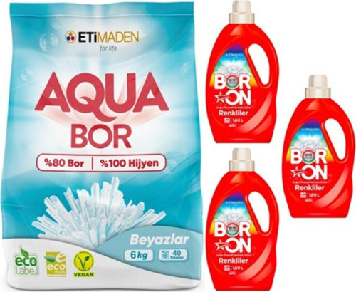 Aquabor Toz Çamaşır Deterjanı 6 Kg Beyazlar+ Sıvı Temizlik Ürünü Renkliler X3