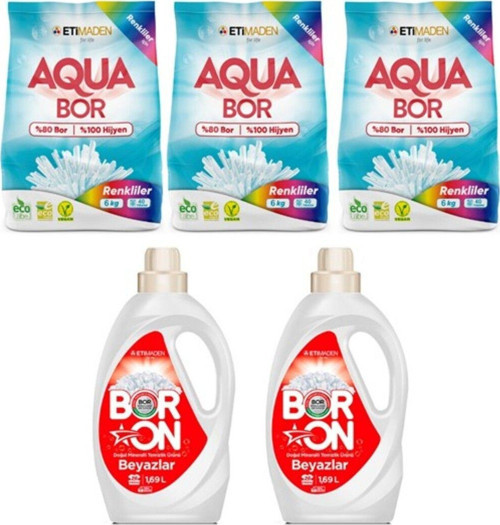 Aquabor Toz Çamaşır Deterjanı 6 Kg Renkliler X3 + Sıvı Temizlik Ürünü Beyazlar X2