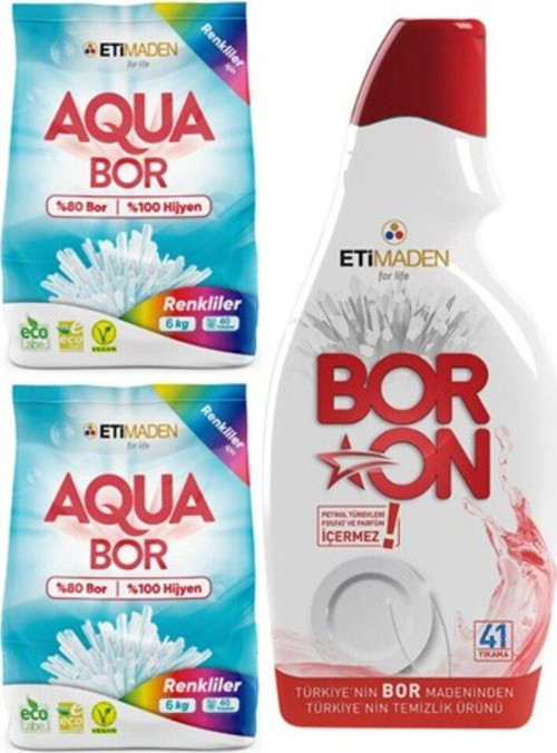 Aquabor Toz Çamaşır Deterjanı 6 Kgx2 Renkliler + Jel Bulaşık