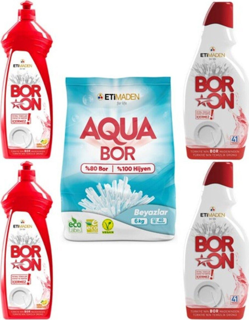 Aquabor Toz Çamaşır Deterjanı 6Kg Beyazlar + Elde Bulaşık X2 + Jel Bulaşık X2