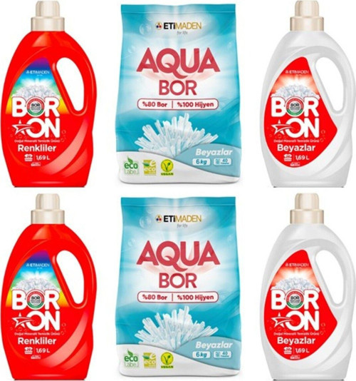 Aquabor Toz Çamaşır Deterjanı 6Kg Beyazlar + Sıvı Renkliler X2 + Sıvı Beyazlar X2
