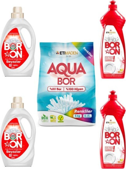 Aquabor Toz Çamaşır Deterjanı 6Kg Renkliler + Elde Bulaşık X2 + Sıvı Beyazlar X2