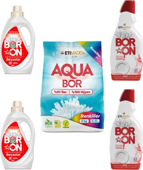 Aquabor Toz Çamaşır Deterjanı 6Kg Renkliler + Jel Bulaşık X2 + Sıvı Beyazlar X2