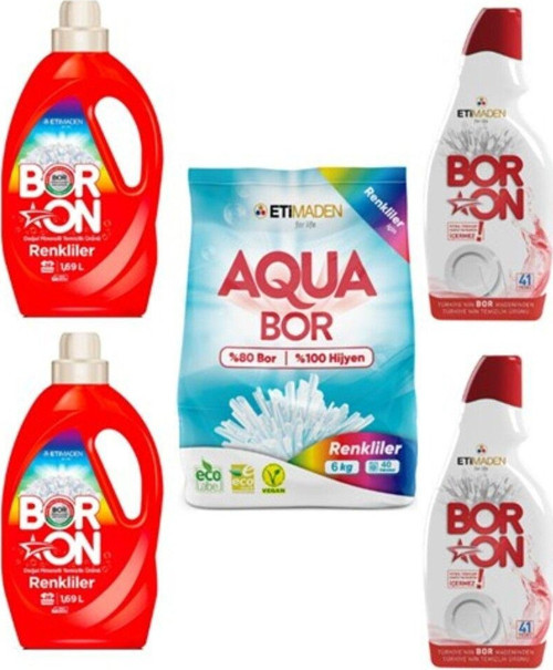 Aquabor Toz Çamaşır Deterjanı 6Kg Renkliler + Jel Bulaşık X2 + Sıvı Renkliler X2