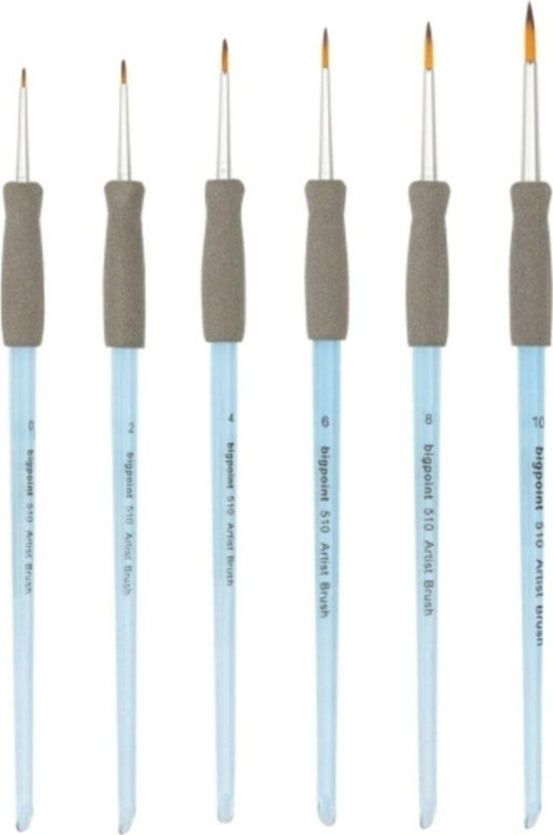 510 Serisi Sentetik Kıl Akrilik Sap Yuvarlak Fırça No 0 - 2 - 4 - 6 - 8 - 10 (6 Lı Set ) 1 Takım