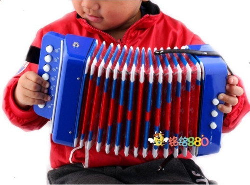 3 Bas Mavi Renk Körüklü Çocuk Boy Mini Akordeon Çerkez Mızıkası