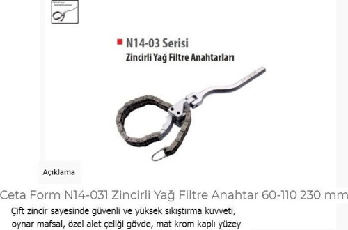 N14-031 Zincirli Yağ Filtre Anahtar 60-110 230 Mm