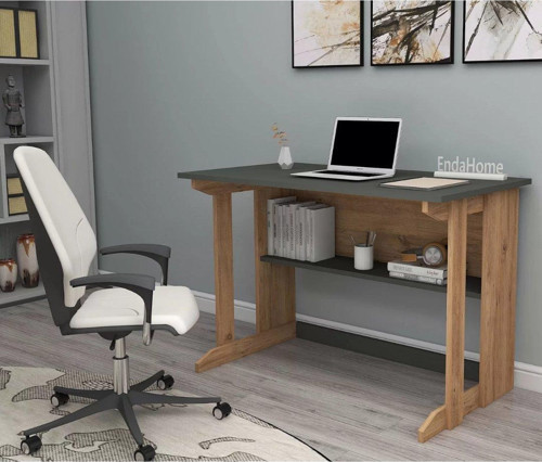 Home Enda Pillar Kütüphaneli Geniş Çalışma Masası 100x56 Cm Çam - Antrasit