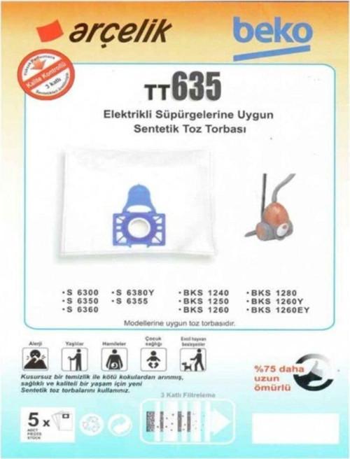 - Beko S6300 6350 6355 6355Yp 6360 6380Y Elektrikli Süpürge Toz Torbası 20 Adet