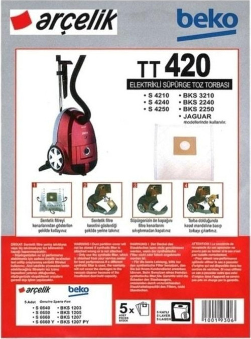 Arçelik S 4250 Süpürge Sentetik Toz Torbası 20 Adet
