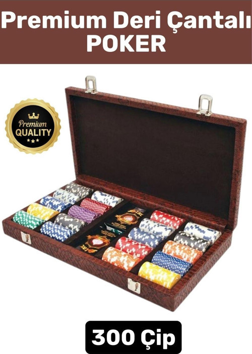 Premium Kilit Sistemli Suni Deri Çantalı 300 Çip Çift Desteli Blackjack Texas Holdem Casino Poker