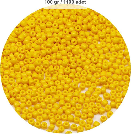 Sarı Renk 4 Mm Yaklaşık 1100 Adet / 100 Gram Cam Boncuk Oya Yazma Bileklik Ve Kolye