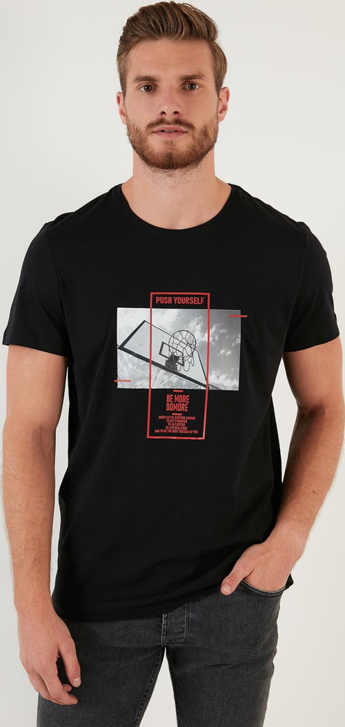 Baskılı Slim Fit Bisiklet Yaka % 100 Pamuk Erkek T Shirt 5902404 SİYAH