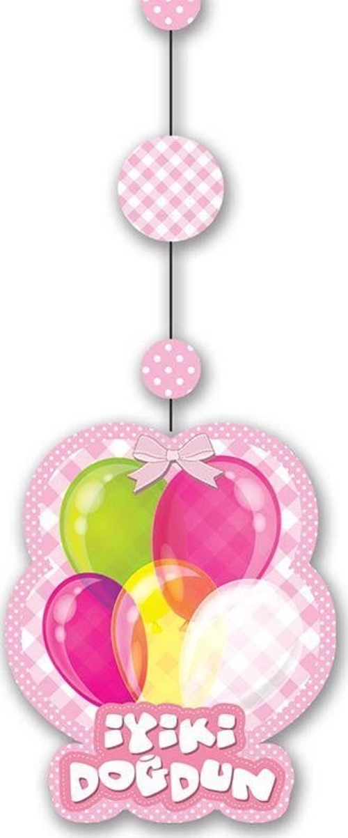 İyiki Doğdun Yazılı Asmalı İp Süs Pembe Renk 3 Lü Set 12x45 Cm