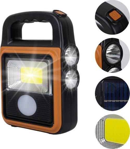 Cob Ledli Solarlı 4 Kademeli Usb Powerbank Çıkışlı Şarjlı Işıldak Fener
