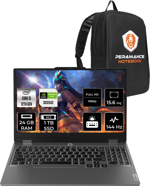LOQ i5 12450HX 24GB 1TB SSD RTX3050/6GB 95W 144Hz FHD 15.6" FDOS Gaming Laptop