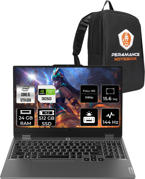 LOQ i5 12450HX 24GB 512GB SSD RTX3050/6GB 95W 144Hz FHD 15.6" FDOS Gaming Laptop
