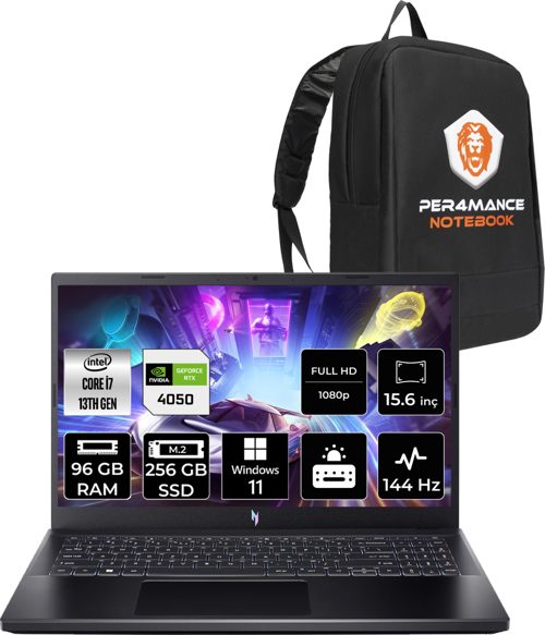 Nitro V 15 i7 13620H 96GB 256GB SSD RTX4050/6GB 144Hz FHD 15.6" W11H Gaming Laptop