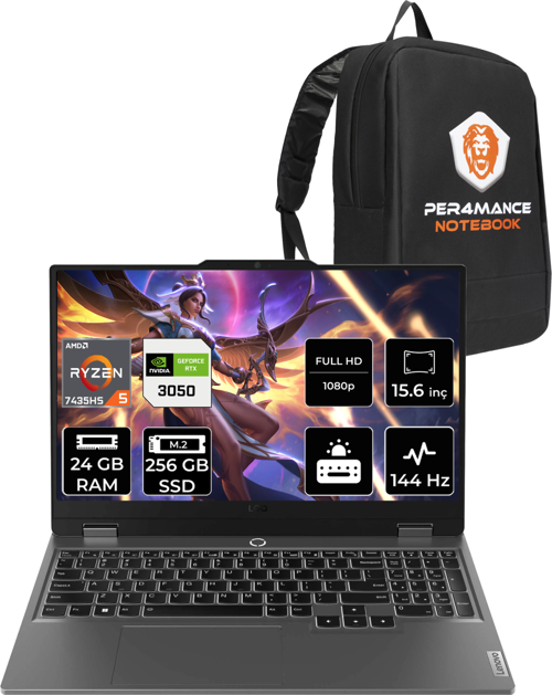 LOQ R5 7235HS 24GB 256GB SSD RTX3050/6GB 95W 144Hz FHD 15.6" FDOS Gaming Laptop