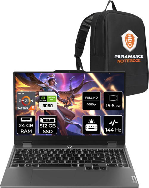 LOQ R5 7235HS 24GB 512GB SSD RTX3050/6GB 95W 144Hz FHD 15.6" FDOS Gaming Laptop