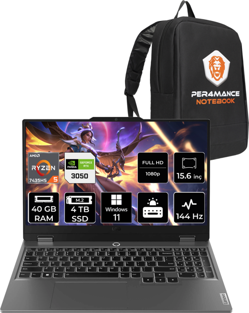 LOQ R5 7235HS 40GB 4TB SSD RTX3050/6GB 95W 144Hz FHD 15.6" W11H Gaming Laptop