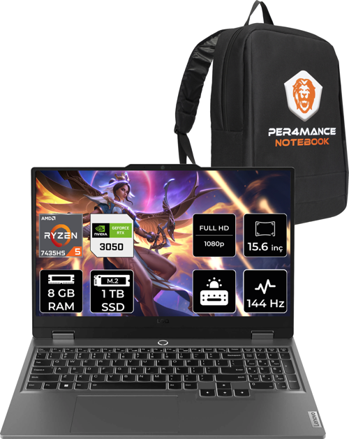 LOQ R5 7235HS 8GB 1TB SSD RTX3050/6GB 95W 144Hz FHD 15.6" FDOS Gaming Laptop