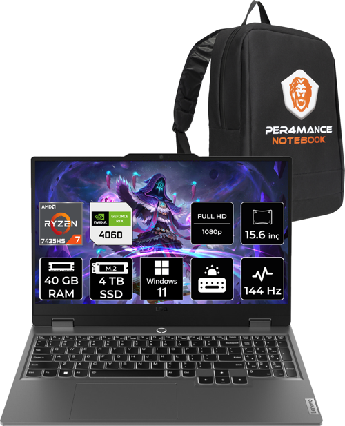 LOQ R7 7435HS 40GB 4TB SSD RTX4060/8GB 105W 144Hz FHD 15.6" W11H Gaming Laptop