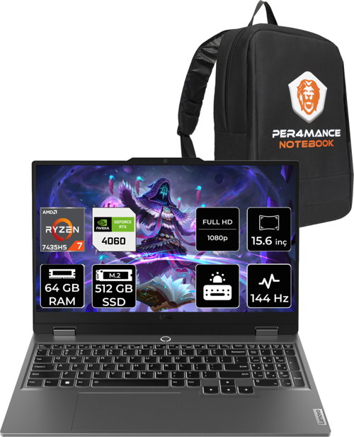 LOQ R7 7435HS 64GB 512GB SSD RTX4060/8GB 105W 144Hz FHD 15.6" FDOS Gaming Laptop