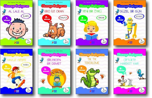 Okumaya Başlıyorum Serisi Elakin Seti- Dik Temel Harflerle - 8 Kitap Takım