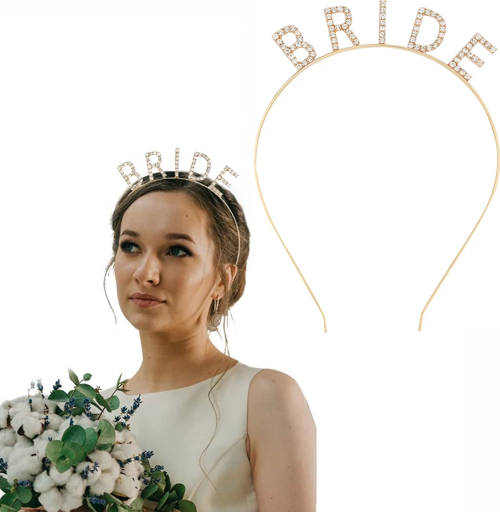 Altın Gold Renk Bekarlığa Veda Kristal Taş Bride Tacı İthal 16x10 Cm