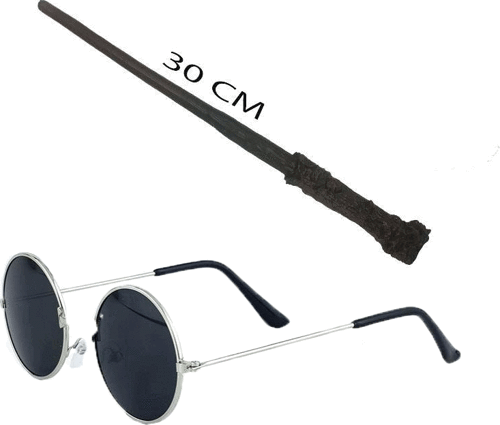 Harry Potter Asası 30 Cm Ve Siyah Metal Çerçeveli Harry Potter Gözlüğü Seti