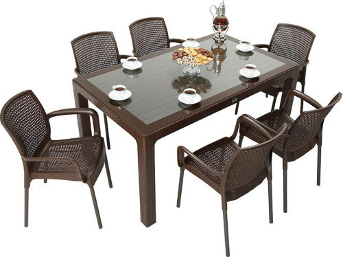 Elit Rattan 90x150 Defne Koltuk Camlı Masa Takımı KAHVERENGİ